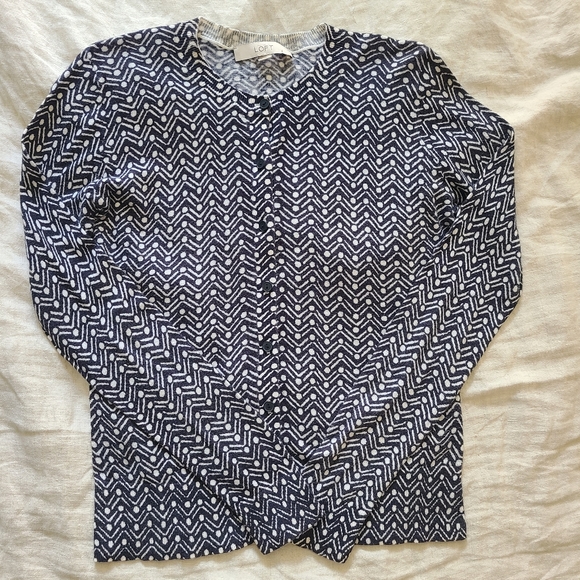 Ann Taylor Loft Women's Zig Zag Polka Dot Black White Button-Up Cardigan - Picture 7 of 13